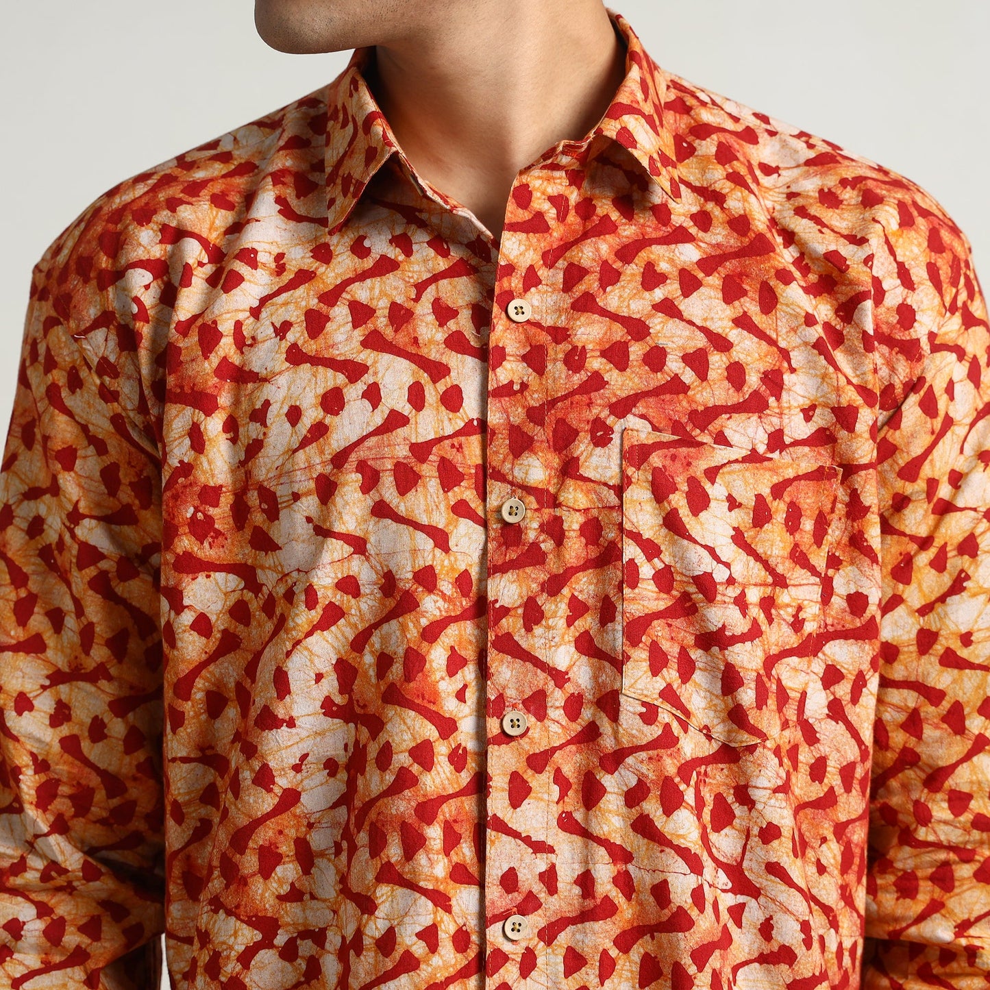 Orange - hand batik printed cotton men full sleeve shirt 11