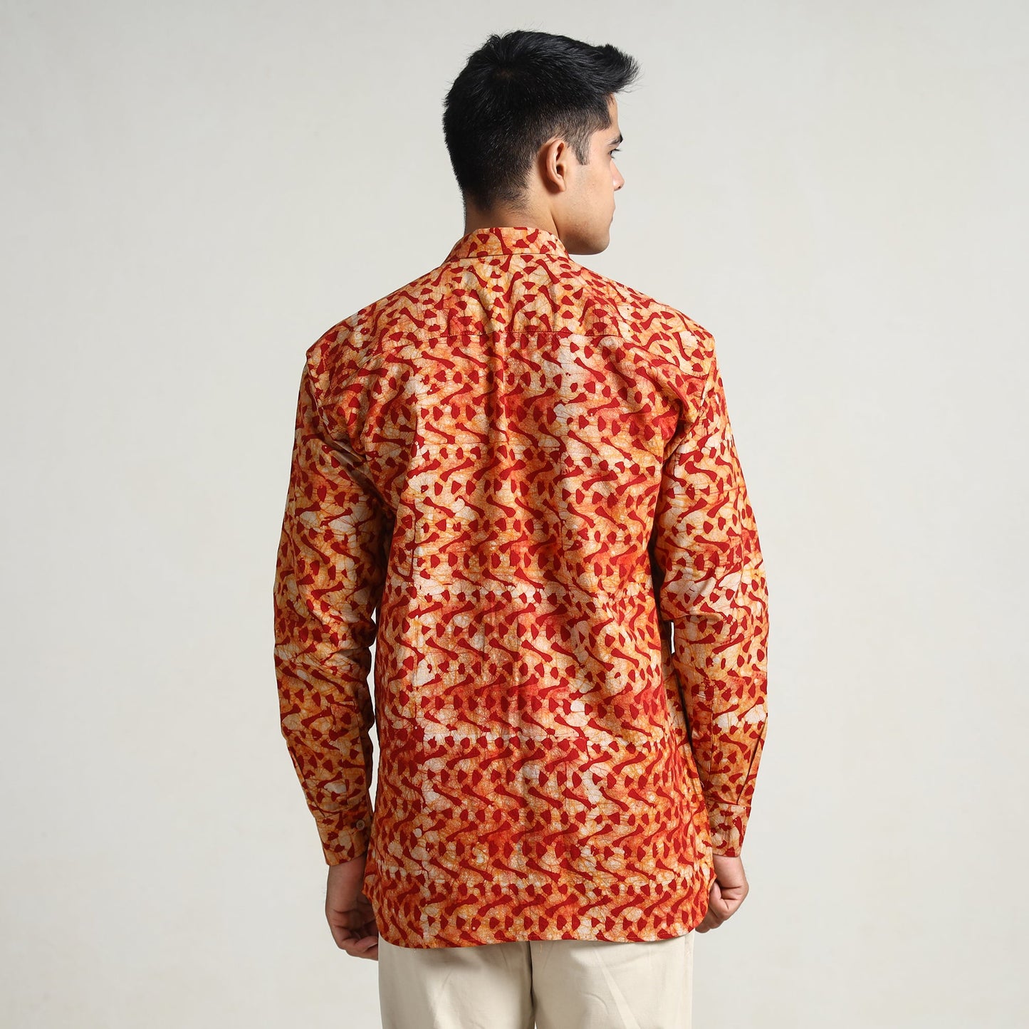 Orange - hand batik printed cotton men full sleeve shirt 11