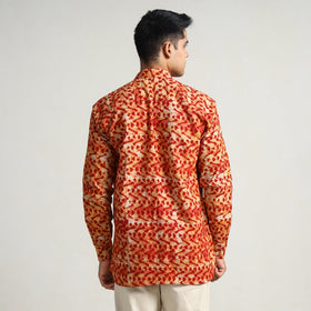 Orange - hand batik printed cotton men full sleeve shirt 11