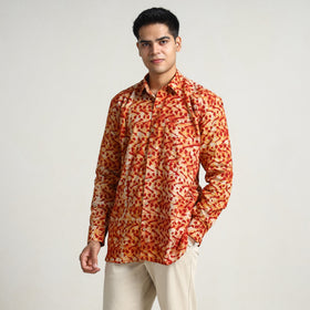 Orange - hand batik printed cotton men full sleeve shirt 11