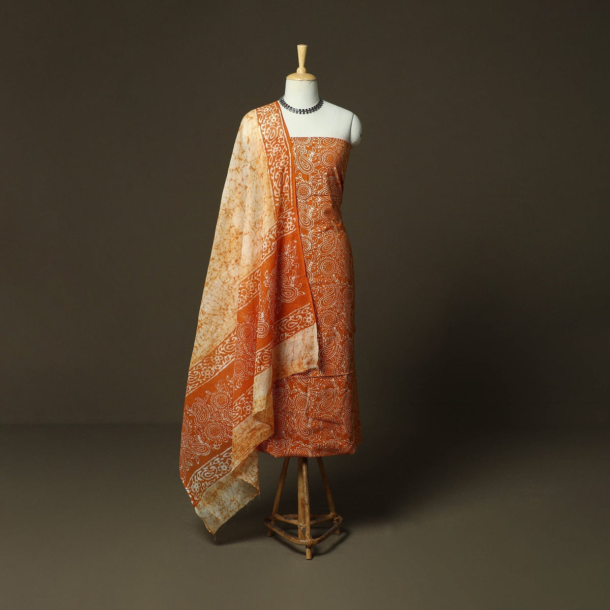 Hand batik cotton 3pc unstitched dress material 08