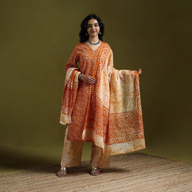 Hand block batik print cotton suit set with dupatta