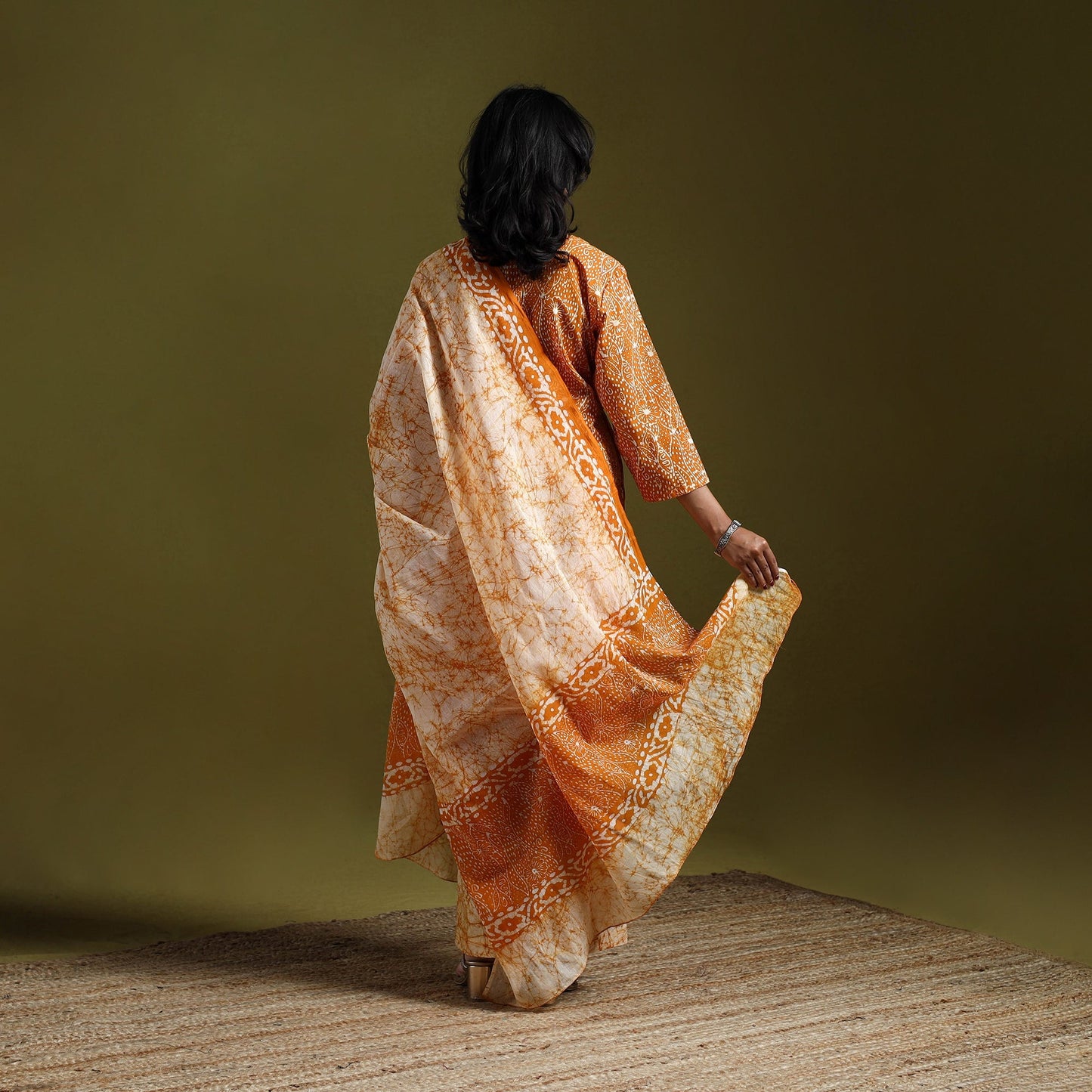 Hand block batik print cotton suit set with dupatta