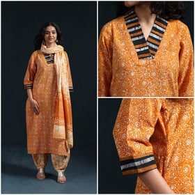 Hand batik cotton suit set with dupatta for women 16