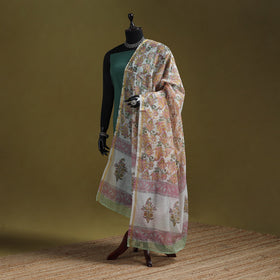 Hand chanderi silk sanganeri floral dupatta 39 - handcrafted