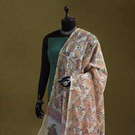 Hand chanderi silk sanganeri floral dupatta 39 - handcrafted