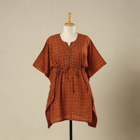 Orange - cotton bagh kaftan with tie-up waist (medium) 05