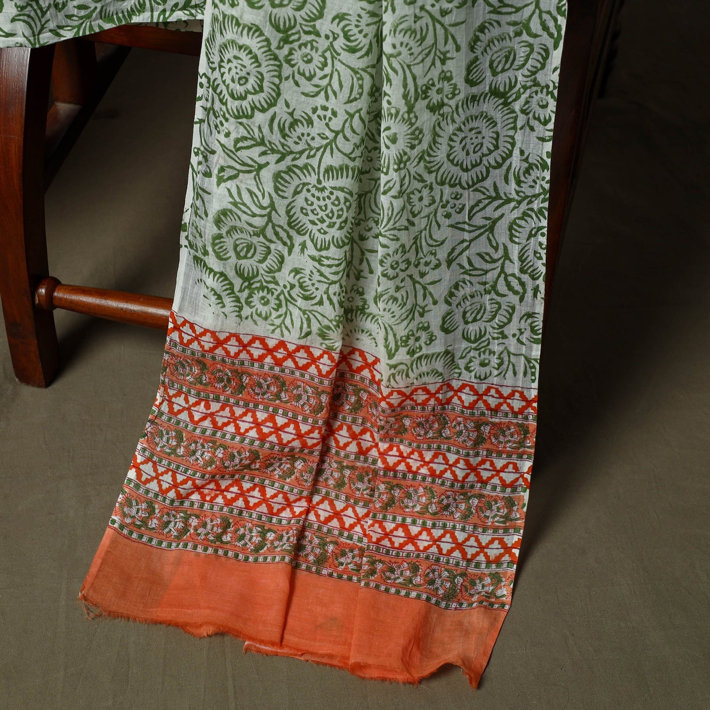 Hand block print cotton sanganeri 3pc unstitched dress