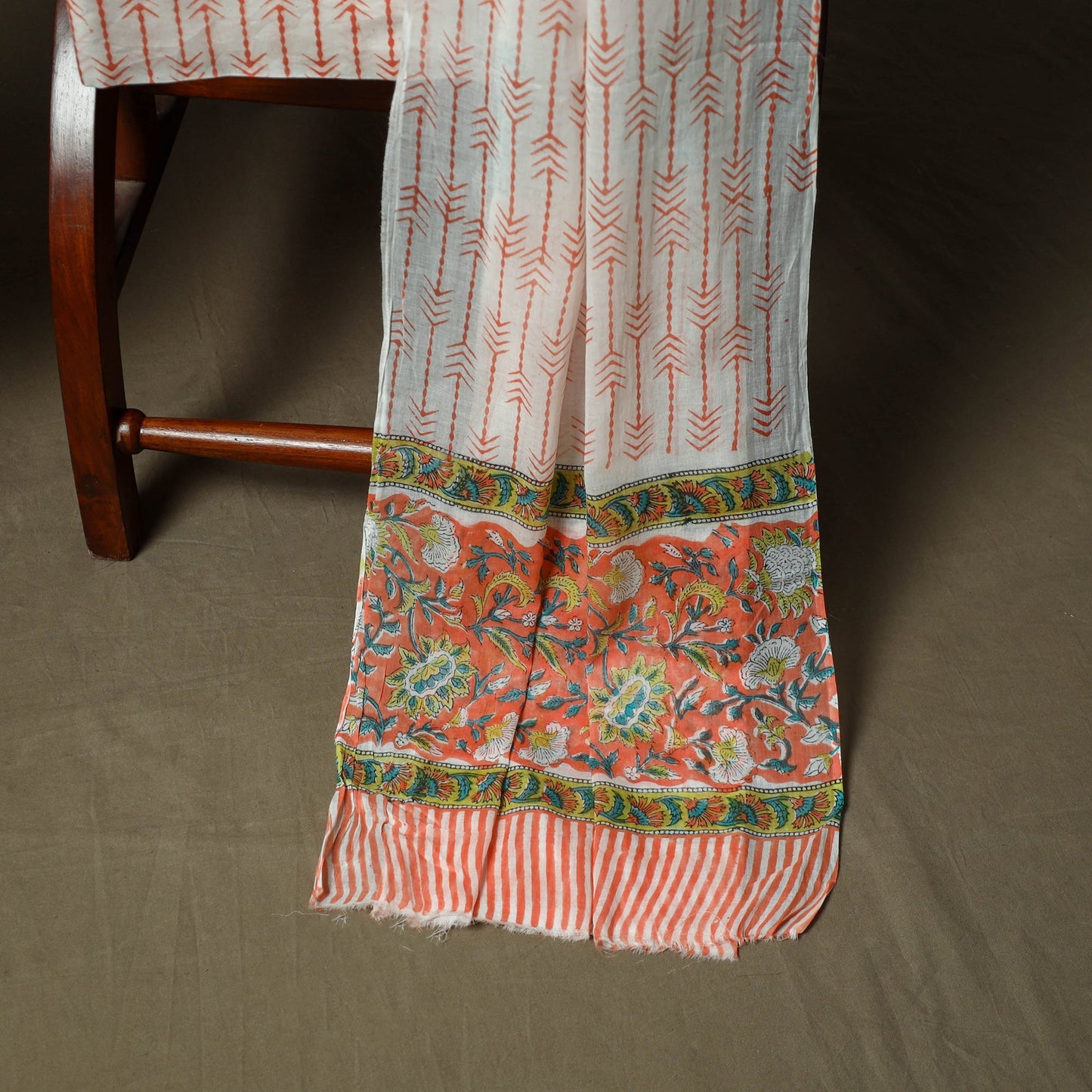Hand block print cotton sanganeri 3pc unstitched dress