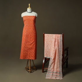 Hand block print cotton sanganeri 3pc unstitched dress