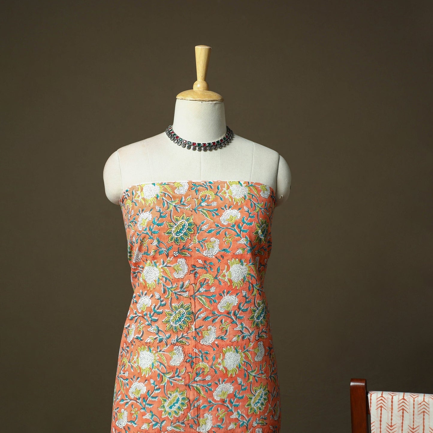 Hand block print cotton sanganeri 3pc unstitched dress