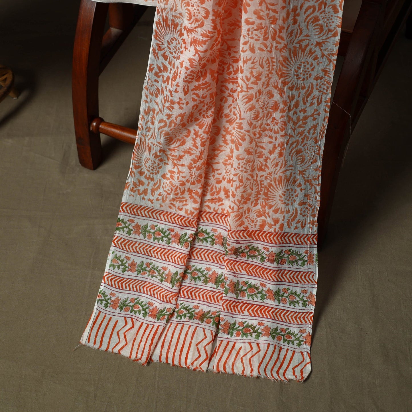 Hand block print cotton sanganeri 3pc unstitched dress