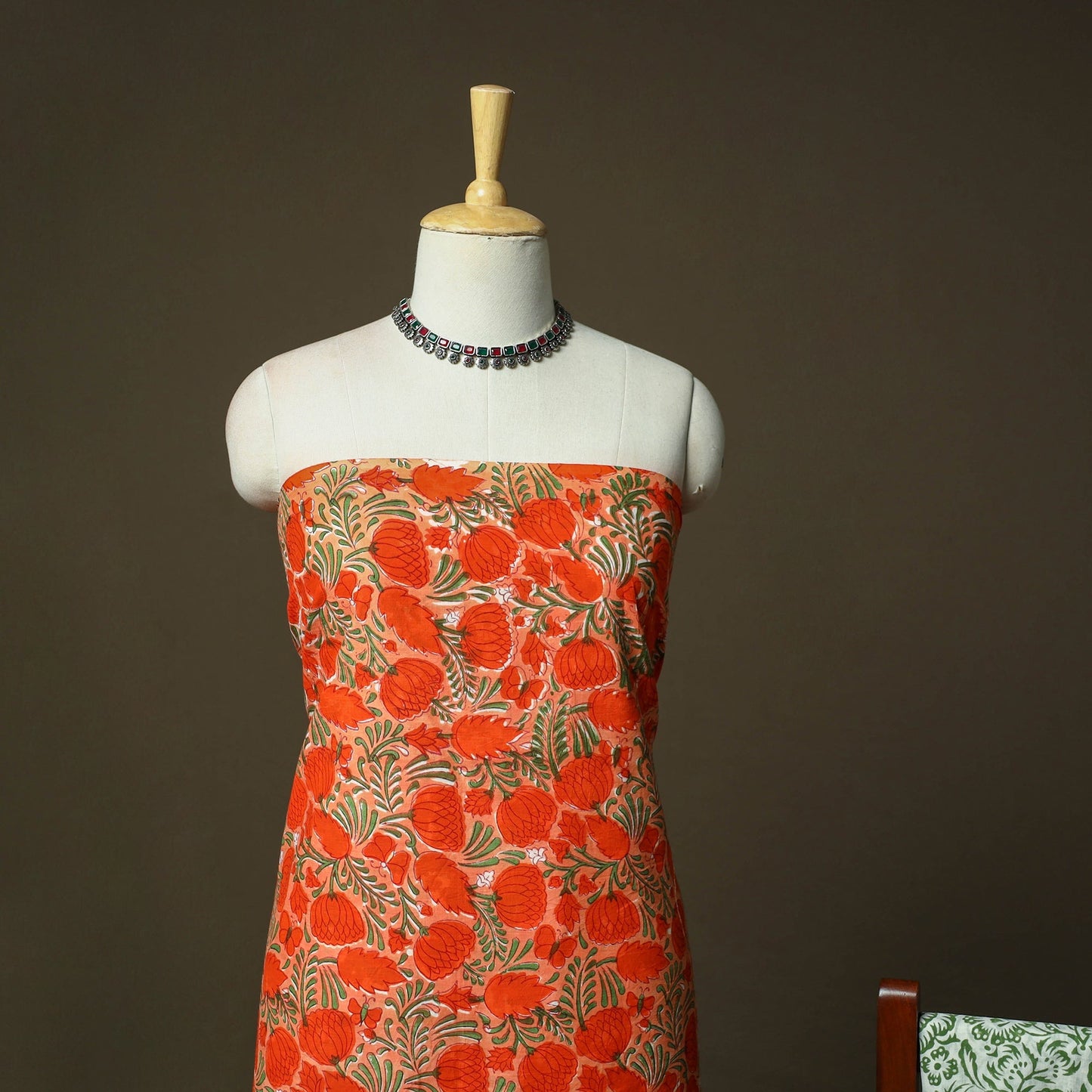 Hand block print cotton sanganeri 3pc unstitched dress