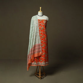 Hand block print cotton sanganeri 3pc unstitched dress