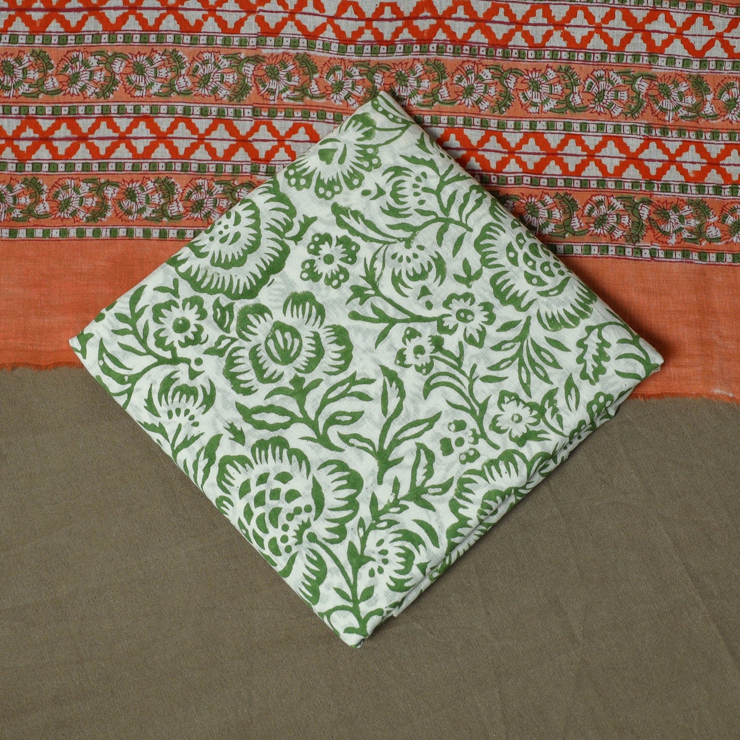 Hand block print cotton sanganeri 3pc unstitched dress