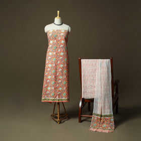 Hand block print cotton sanganeri 3pc unstitched dress
