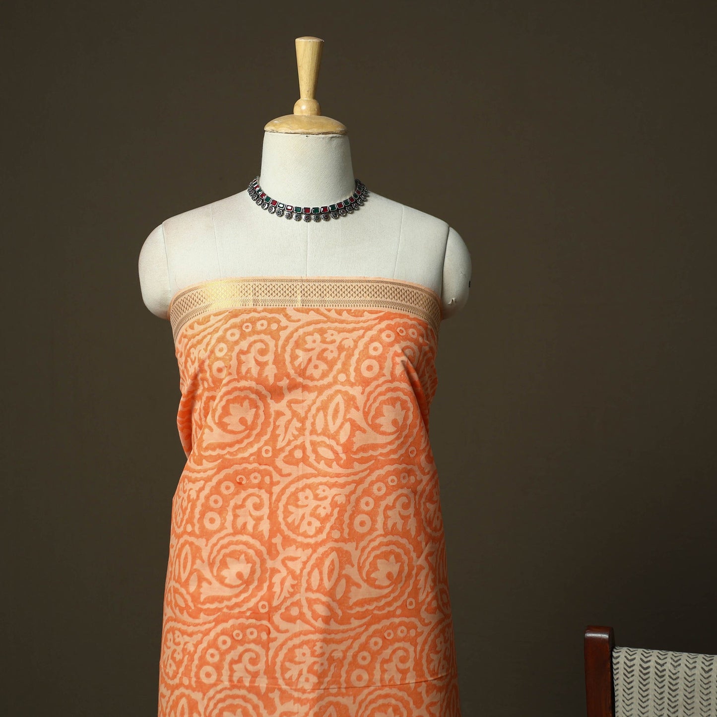 Hand block print mangalagiri cotton 3pc unstitched dress