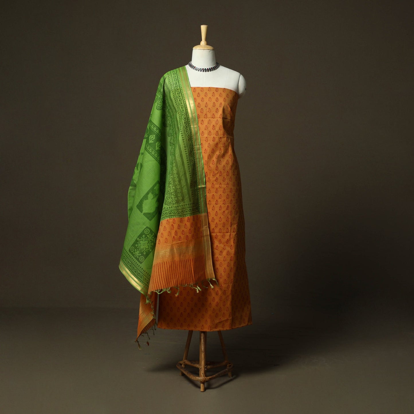 Hand block print mangalagiri cotton 3pc unstitched dress