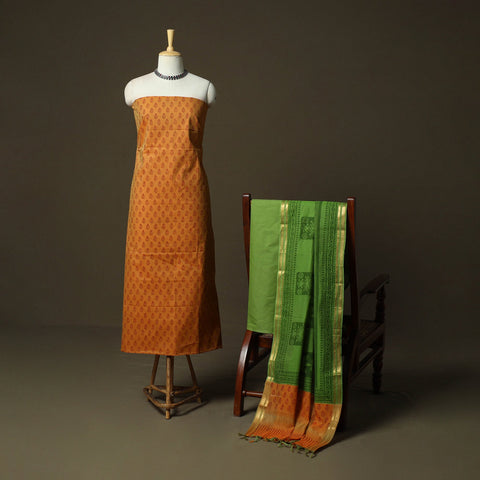 Hand block print mangalagiri cotton 3pc unstitched dress