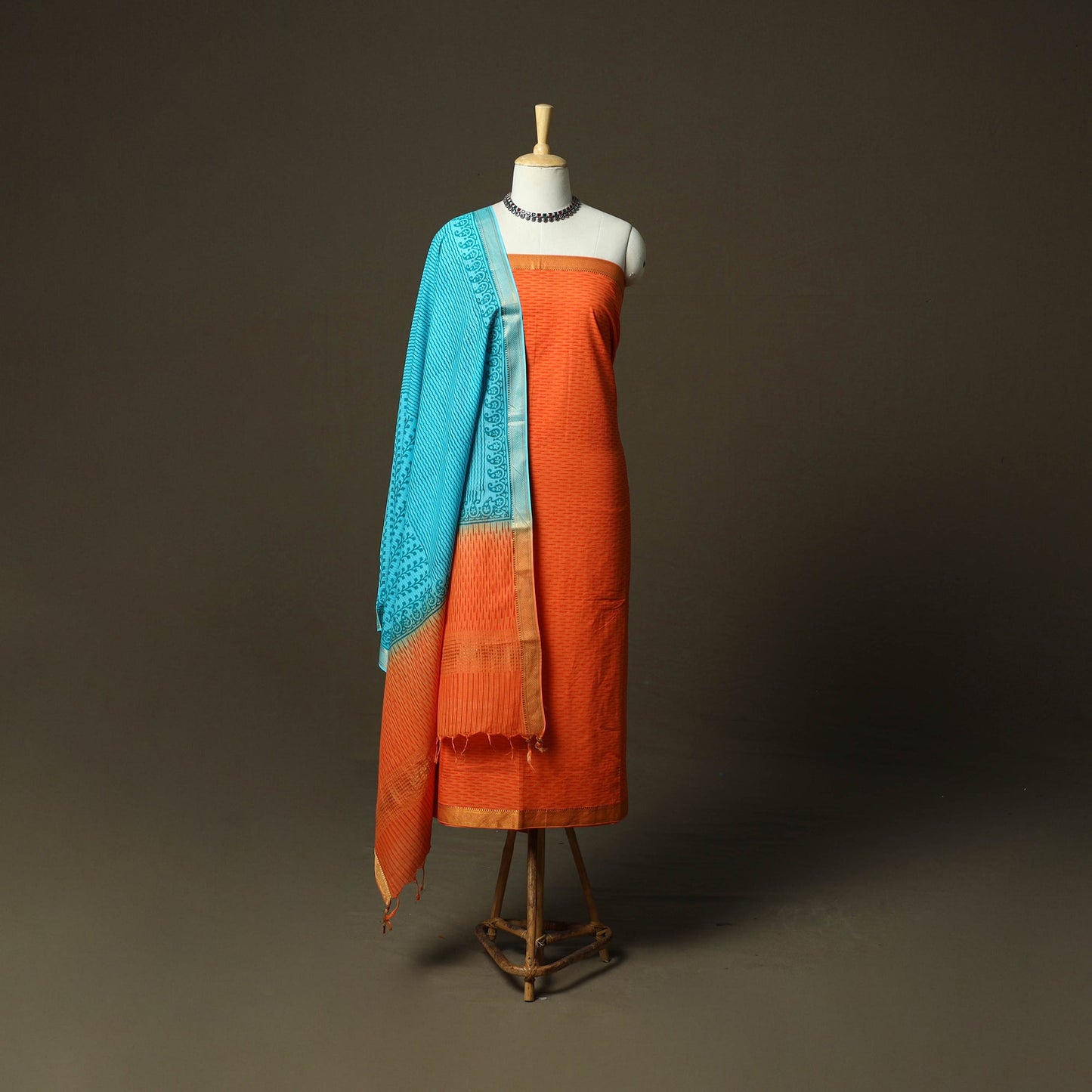 Hand block print mangalagiri cotton 3pc unstitched dress