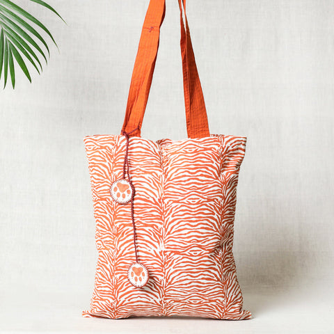 Orange Hand Block Print Cotton Shoulder Bag
