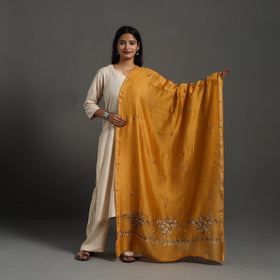 Orange - hand embroidered chanderi silk handloom kashida