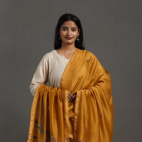 Orange - hand embroidered chanderi silk handloom kashida