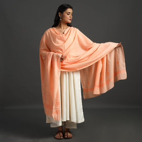 Orange - hand embroidered cotton lucknow chikankari dupatta