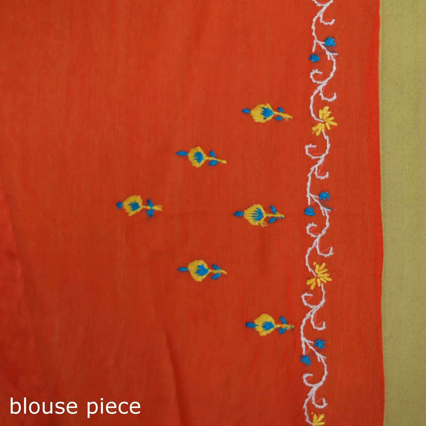 Orange - hand embroidery pure chanderi silk printed kashida