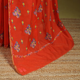 Orange - hand embroidery pure chanderi silk printed kashida