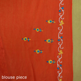 Orange - hand embroidery pure chanderi silk printed kashida