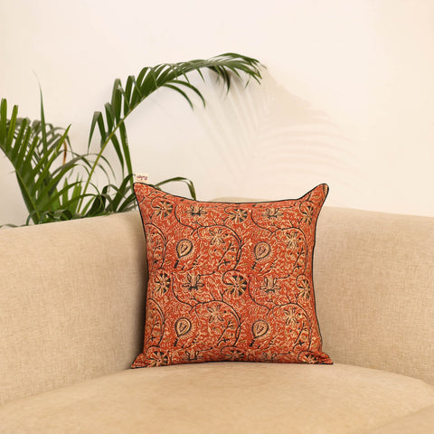 Orange - hand kalamkari cushion cover 31 - handcrafted