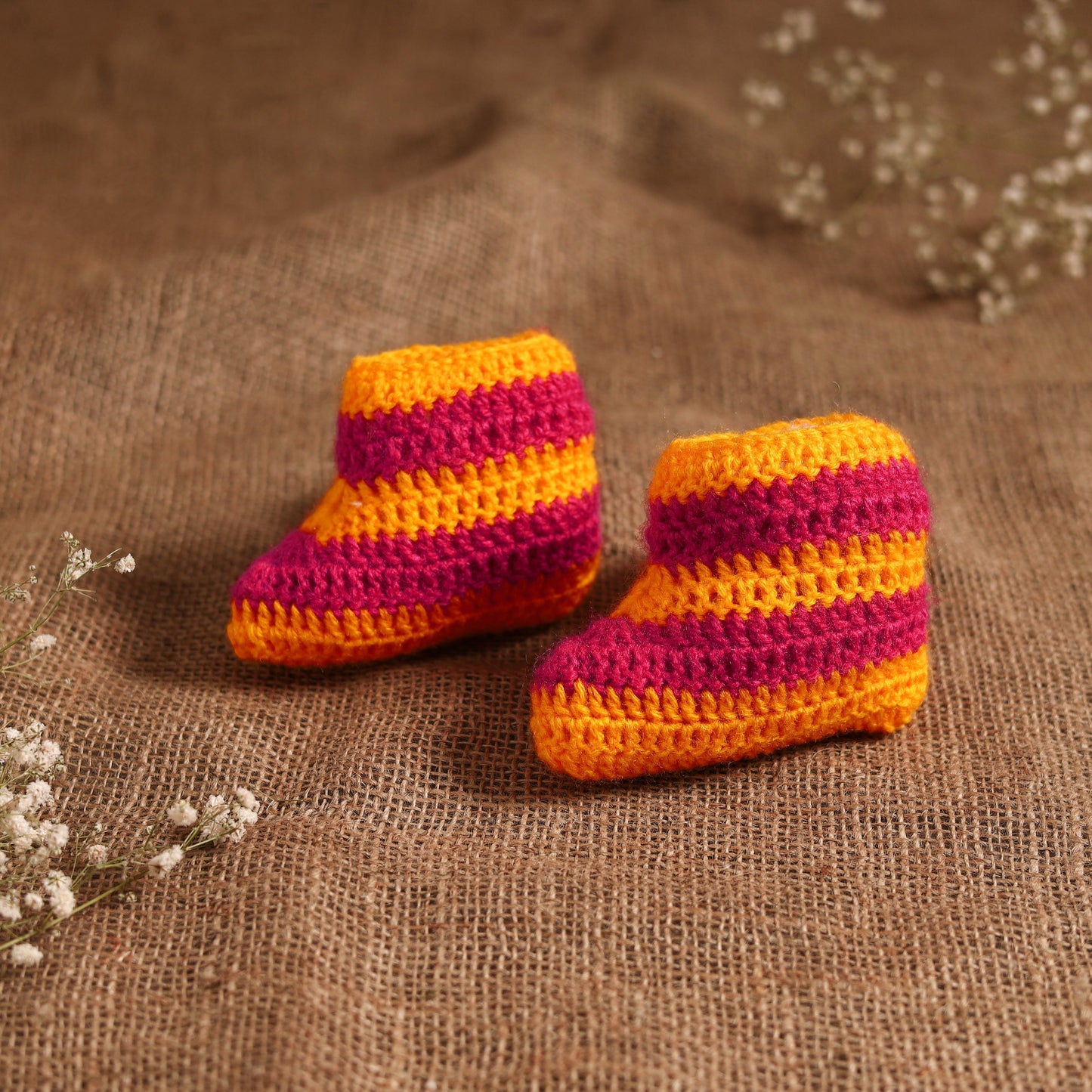 Orange - hand knitted woollen socks for kids (6-12 months)