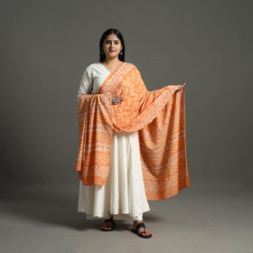 Orange - hand mul cotton dabu bagru dupatta 02 - handcrafted