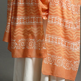 Orange - hand mul cotton dabu bagru dupatta 02 - handcrafted