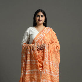 Orange - hand mul cotton dabu bagru dupatta 02 - handcrafted