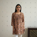 Hand Block Printed Cotton Short Pintuck Bagru Kurta for Women