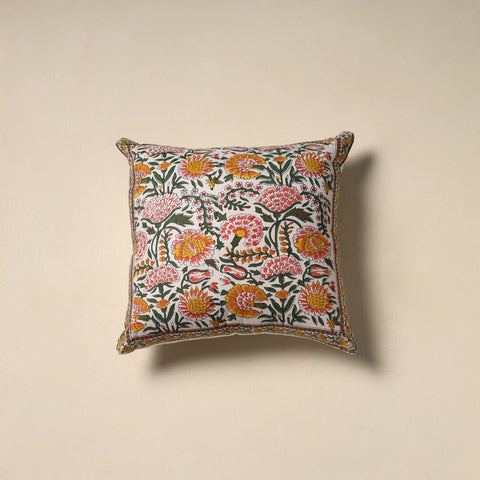 Hand sanganeri floral cushion cover 17 - handcrafted