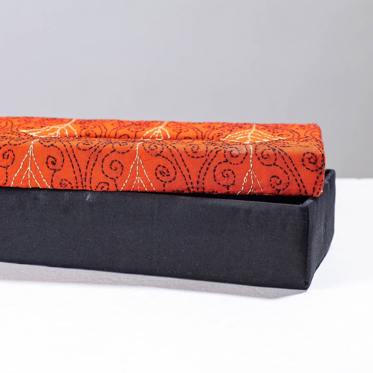 Orange Handcrafted Bengal Kantha Work Tissue Box 