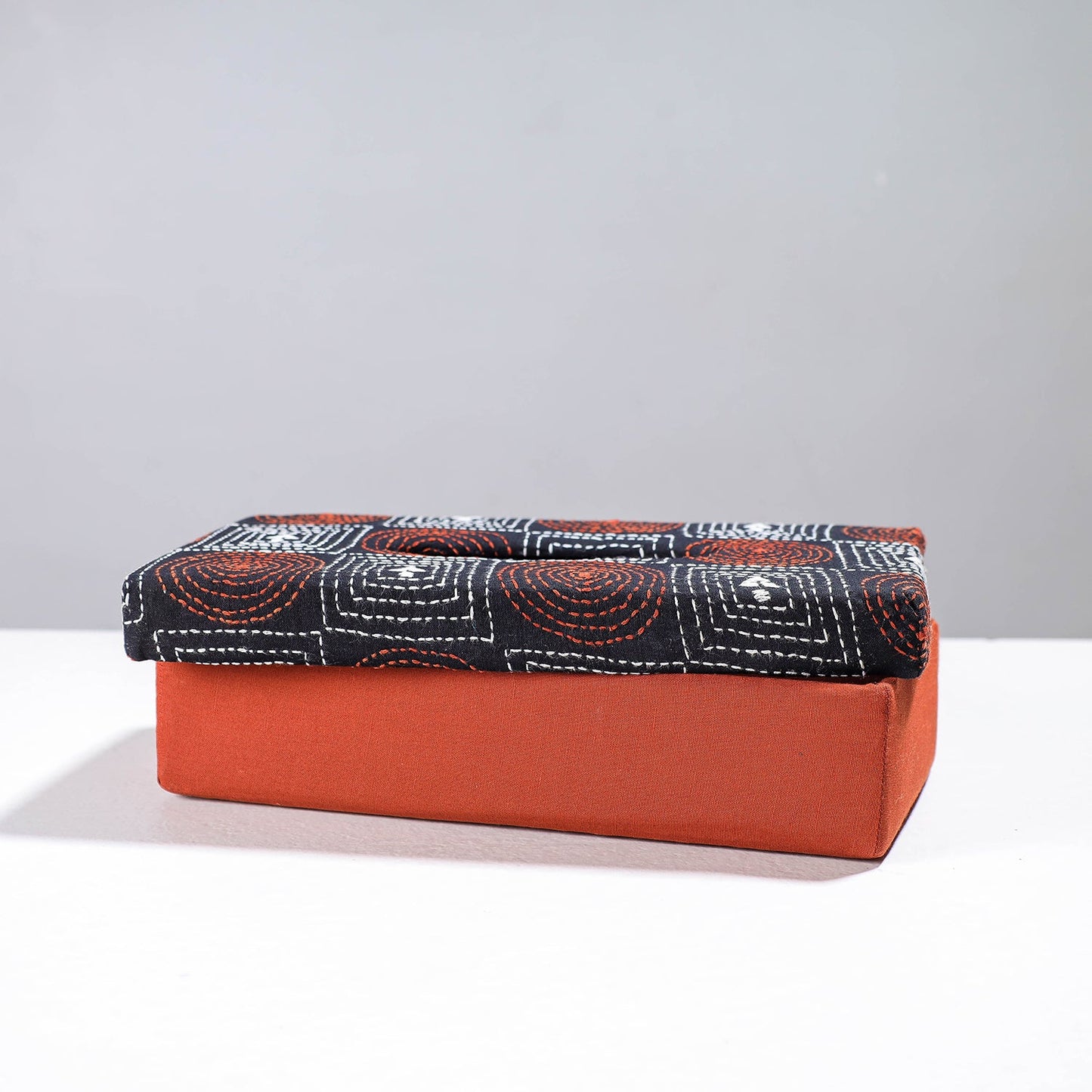 Orange Handcrafted Bengal Kantha Work Tissue Box