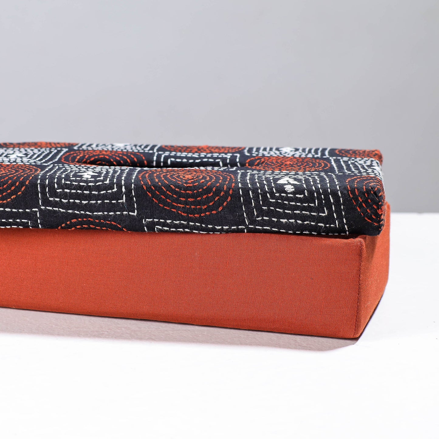 Orange Handcrafted Bengal Kantha Work Tissue Box