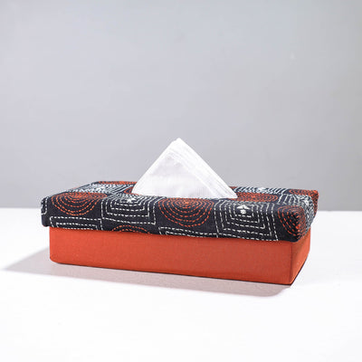 Orange Handcrafted Bengal Kantha Work Tissue Box