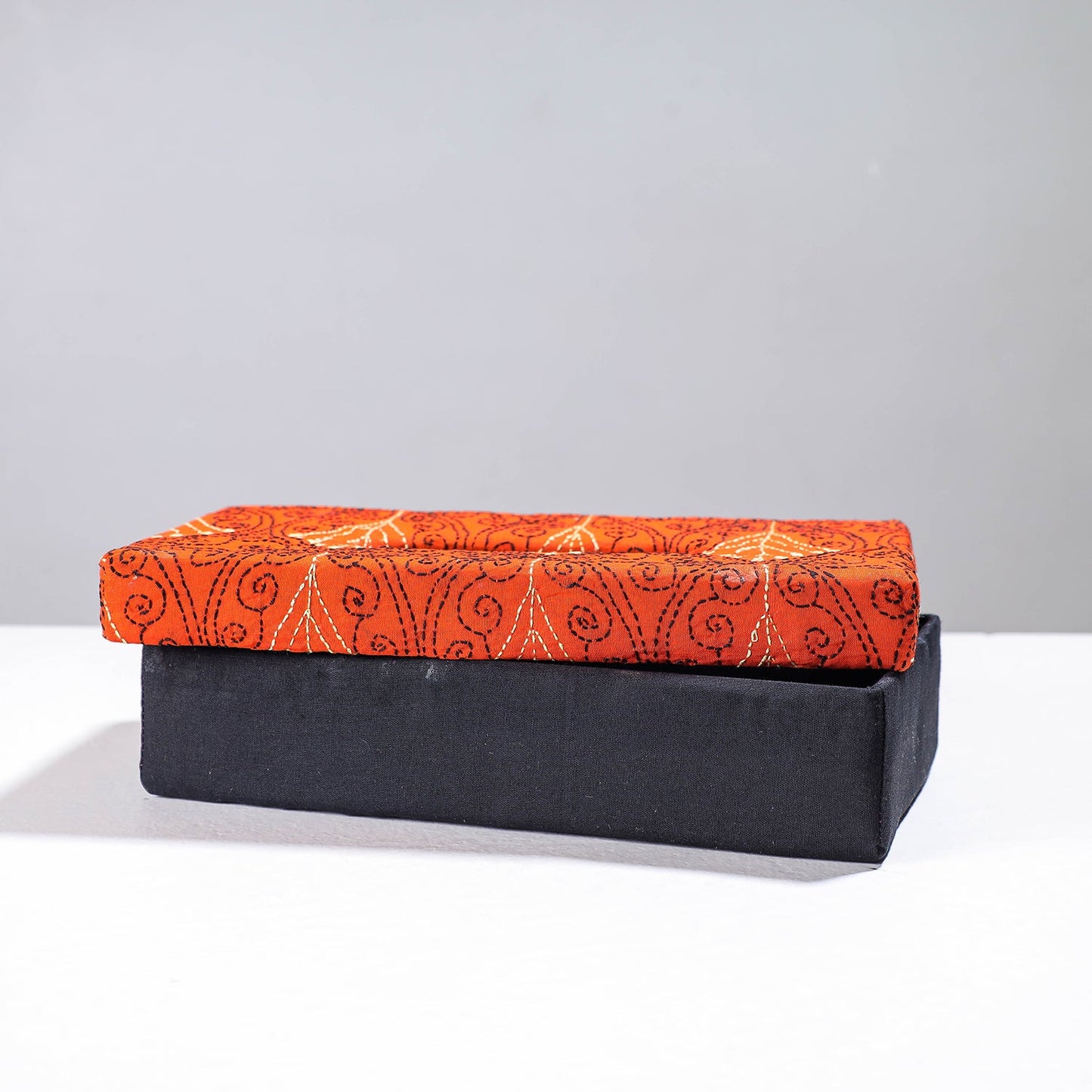 Orange Handcrafted Bengal Kantha Work Tissue Box 