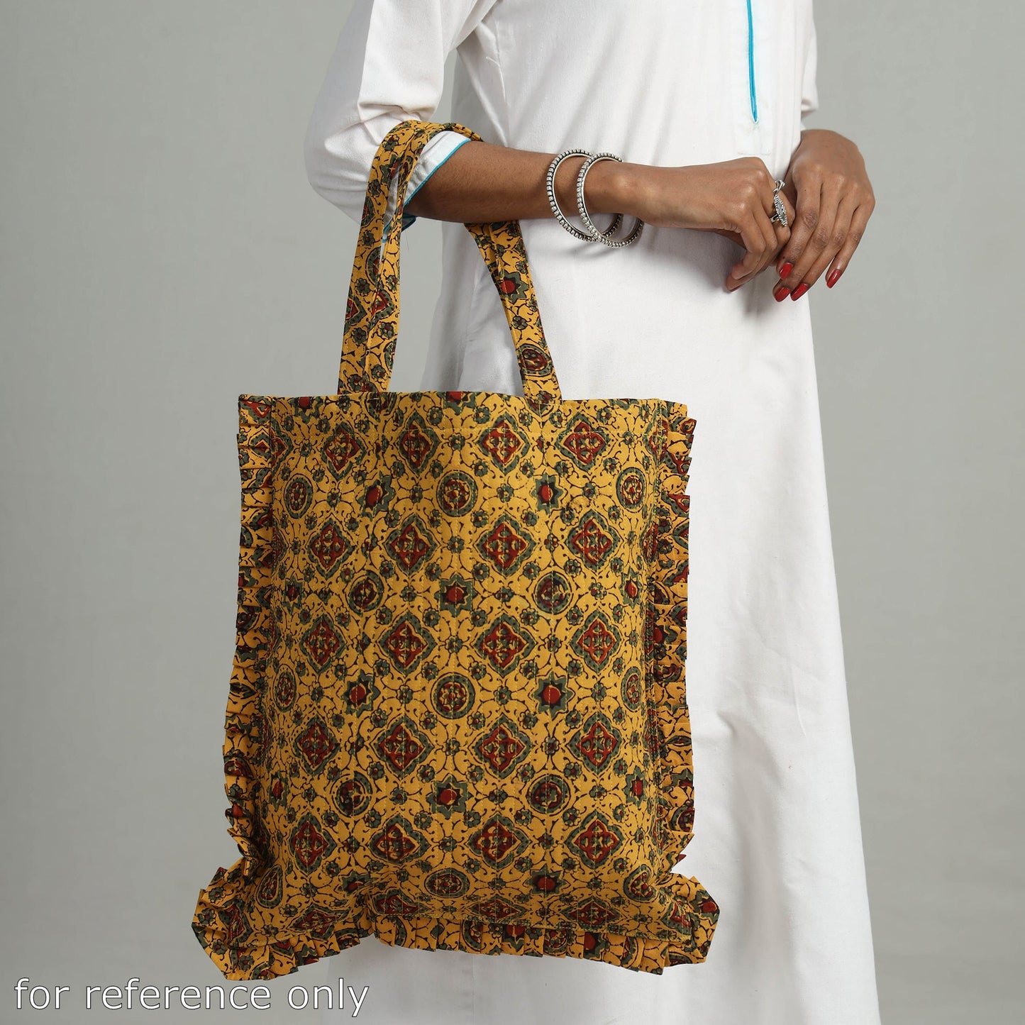 Yellow Handcrafted Cotton Frill Jhola Bag