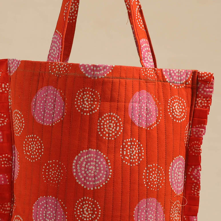 Orange - handcrafted cotton frill jhola bag 62