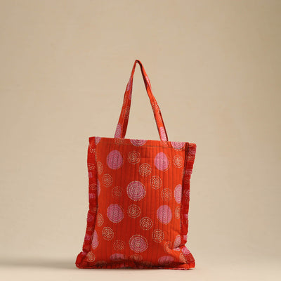 Orange - handcrafted cotton frill jhola bag 62