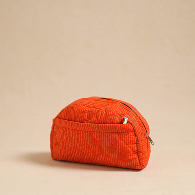  Orange Handcrafted Cotton Quilted Cosmetic Pouch 