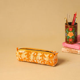 Orange - handcrafted cotton quilted pencil pouch 05