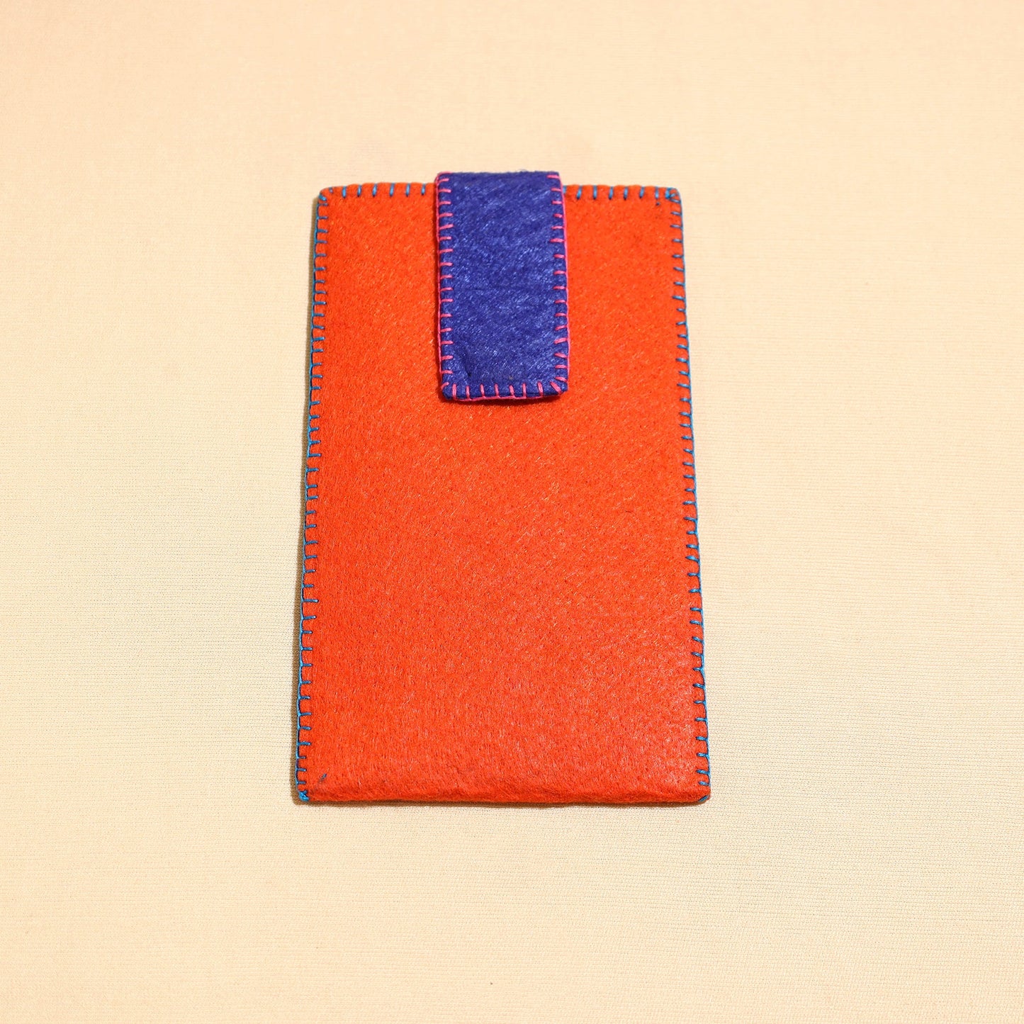 Orange Handcrafted Embroidered Felt Mobile Pouch 