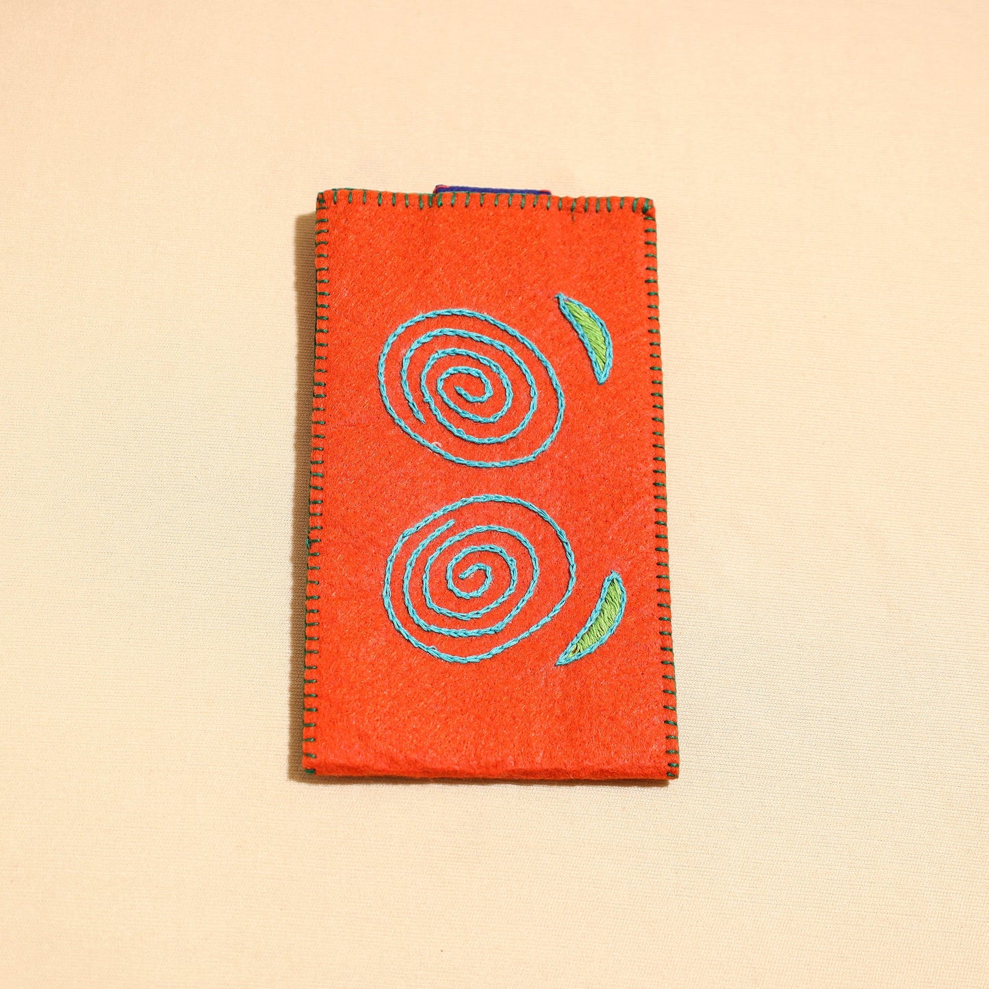 Orange Handcrafted Embroidered Felt Mobile Pouch 